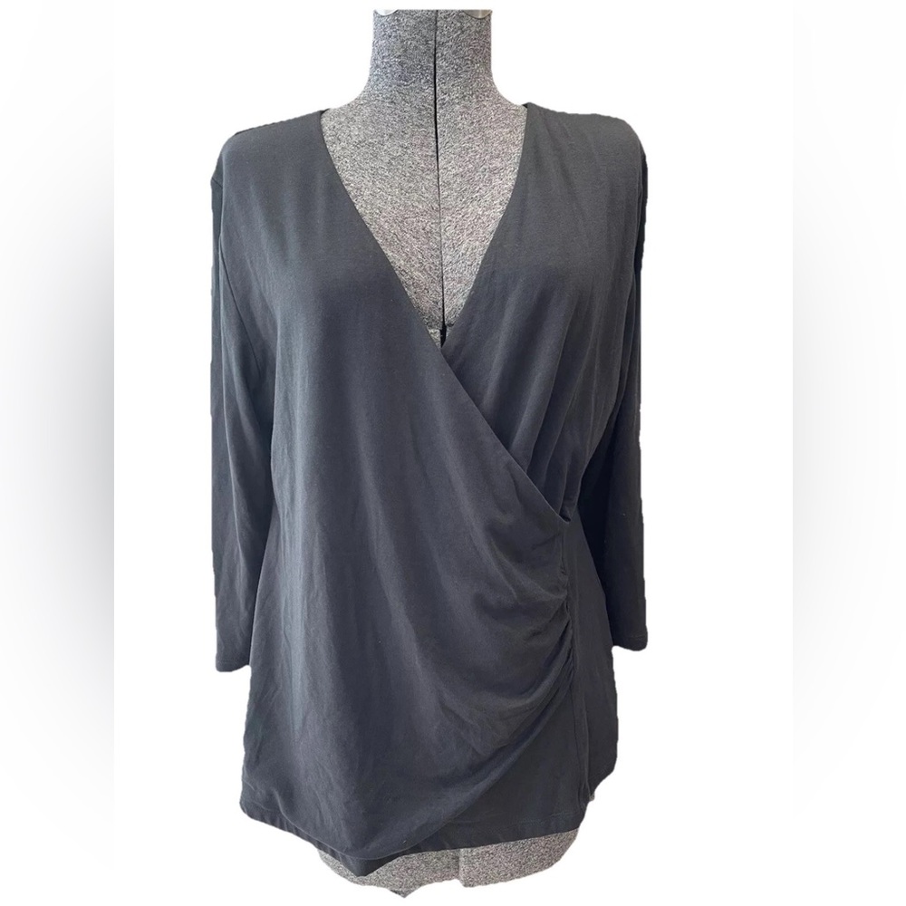 Soft surroundings ladies large black cotton blend cross over pullover top-EUC